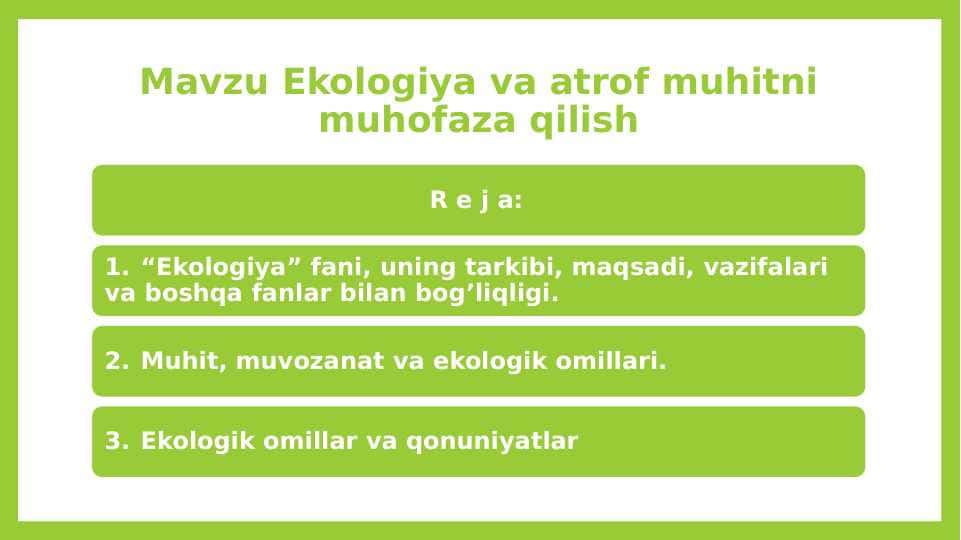 Ekologiya va atrof muhitni muhofaza qilish