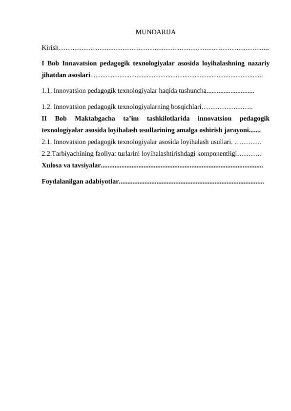 Innovatsion pedagogik texnologiyalar asosida loihalash usullari
