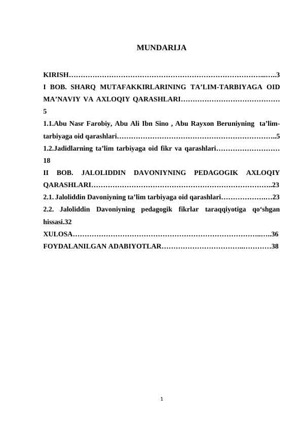 JALOLIDDIN DAVONIYNING PEDAGOGIK AXLOQIY QARASHLARI