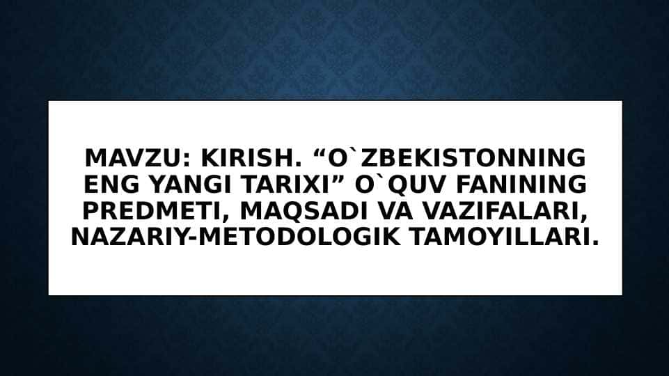 “O`zbekistonning eng yangi tarixi”