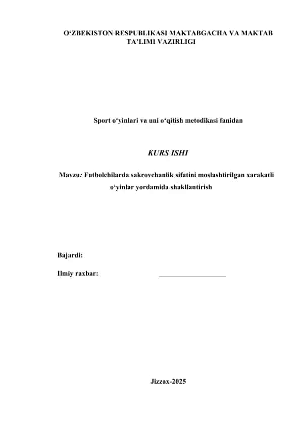 Futbolchilarda sakrovchanlik sifatini moslashtirilgan xarakatli o‘yinlar yordamida shakllantirish
