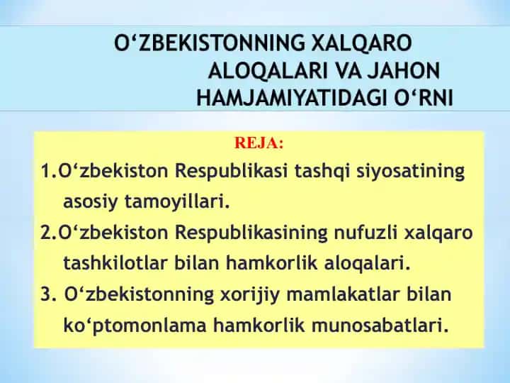 O‘zbekiston Respublikasi xalqaro aloqalari