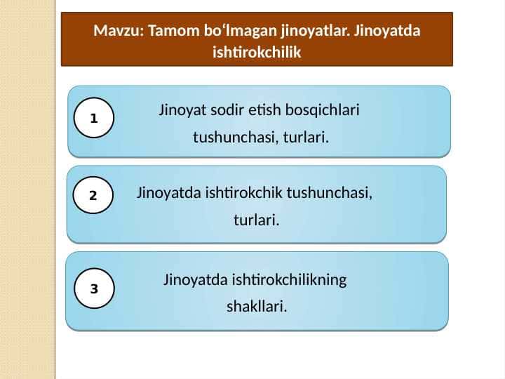 Tamom boʻlmagan jinoyatlar. Jinoyatda ishtirokchilik pptx