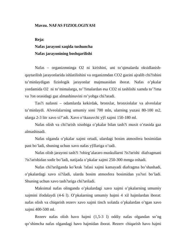 NAFAS FIZIOLOGIYASI
