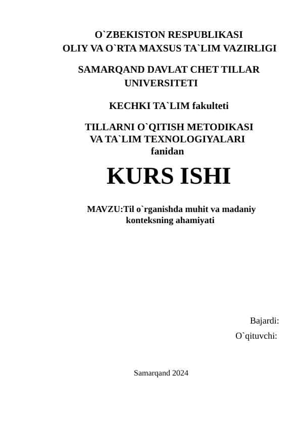 Til o`rganishda muhit va madaniy konteksning ahamiyati