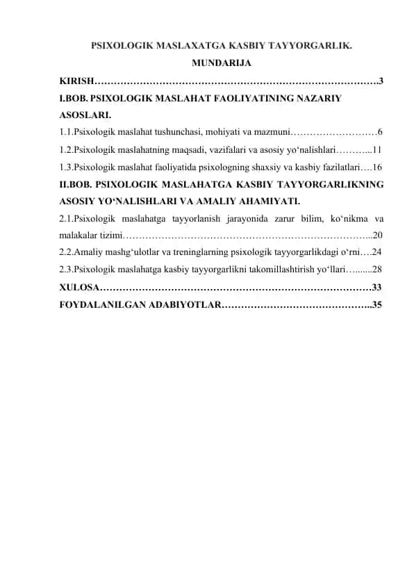 PSIXOLOGIK MASLAXATGA KASBIY TAYYORGARLIK.