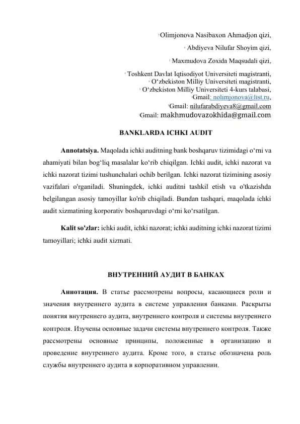 BANKLARDA ICHKI AUDIT