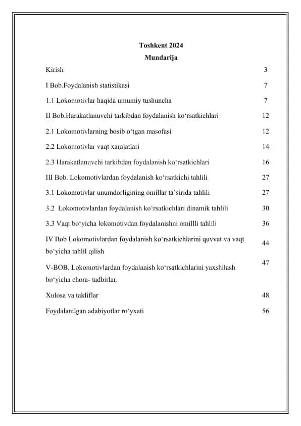 Temir yo‘l transporti statistikasi
