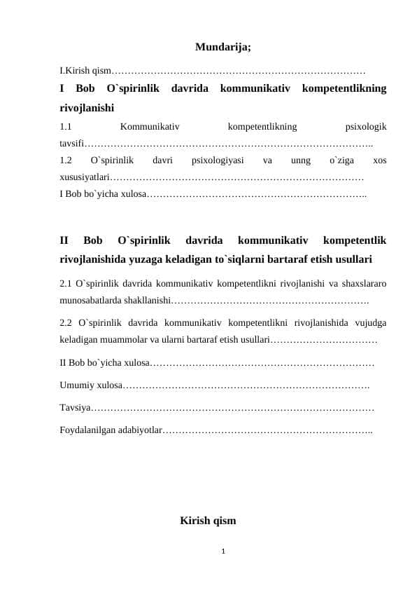 O’spirinlik davrida kommunikativ komptentlikni rivojlanishi