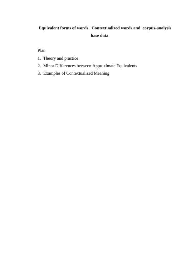 Equivalent forms of words . Contextualized words and corpus-analysis base data