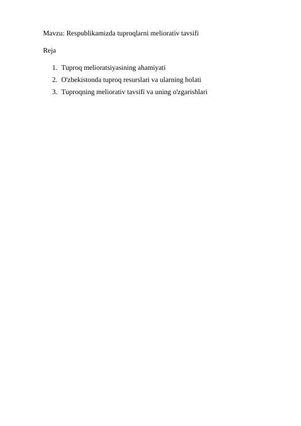 Respublikamizda tuproqlarni meliorativ tavsifi