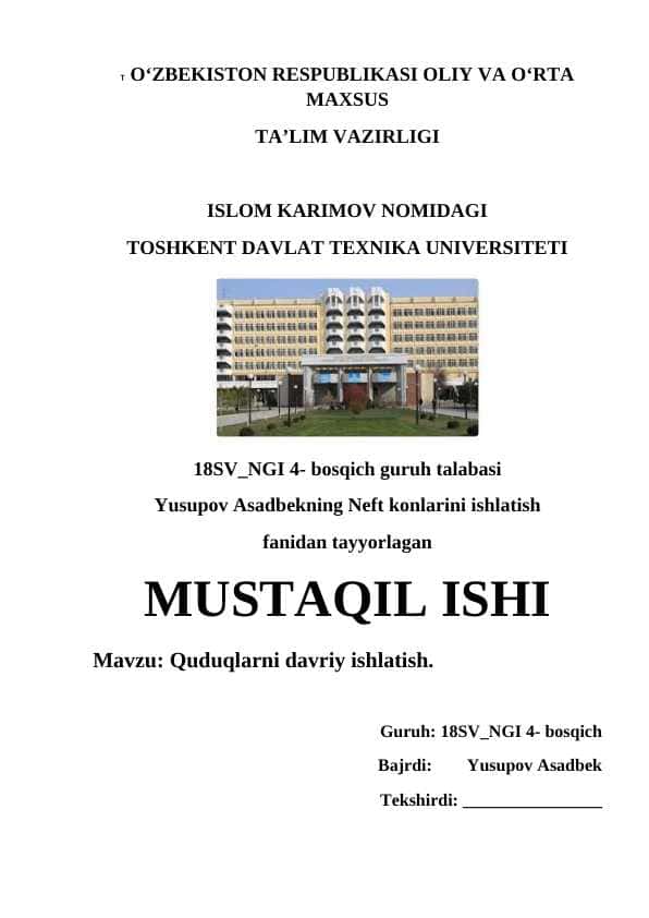 Quduqlarni davriy ishlatish