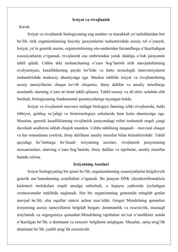 Irsiyat va rivojlanish