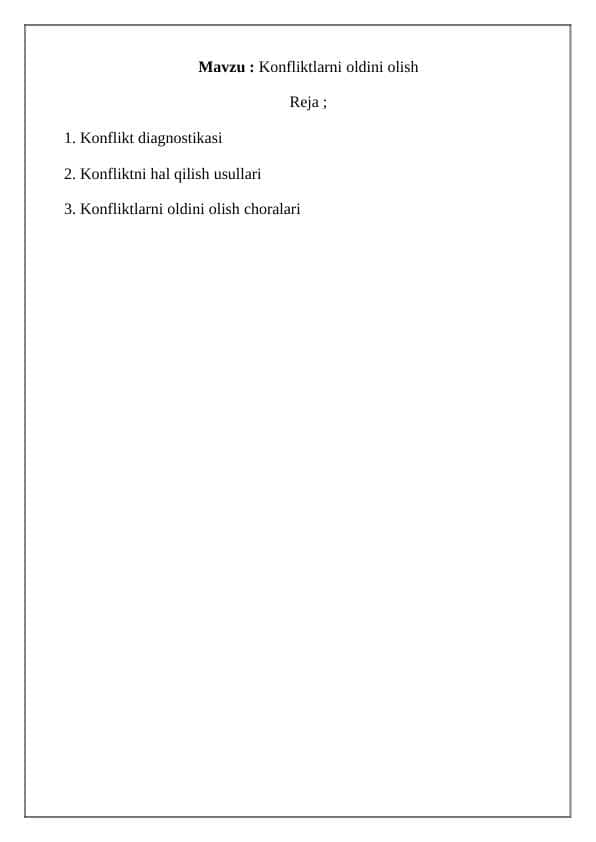 Konfliktlarni oldini olish