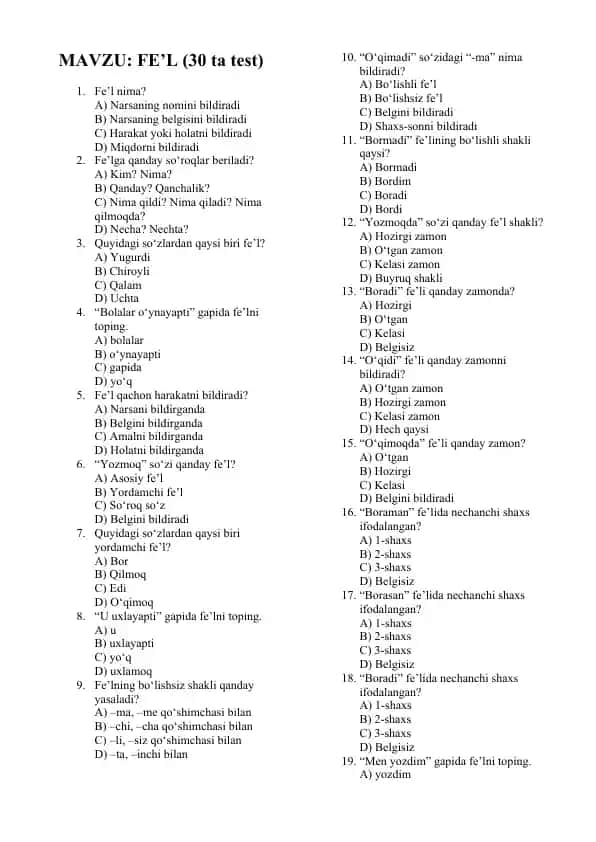 Fe'l (30 ta test)