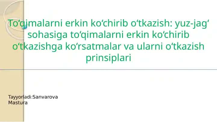To‘qimalarni erkin ko‘chirib o‘tkazish: yuz-jag‘ sohasiga to‘qimalarni erkin ko‘chirib o‘tkazishga ko‘rsatmalar va ularni o‘tkazish prinsiplari