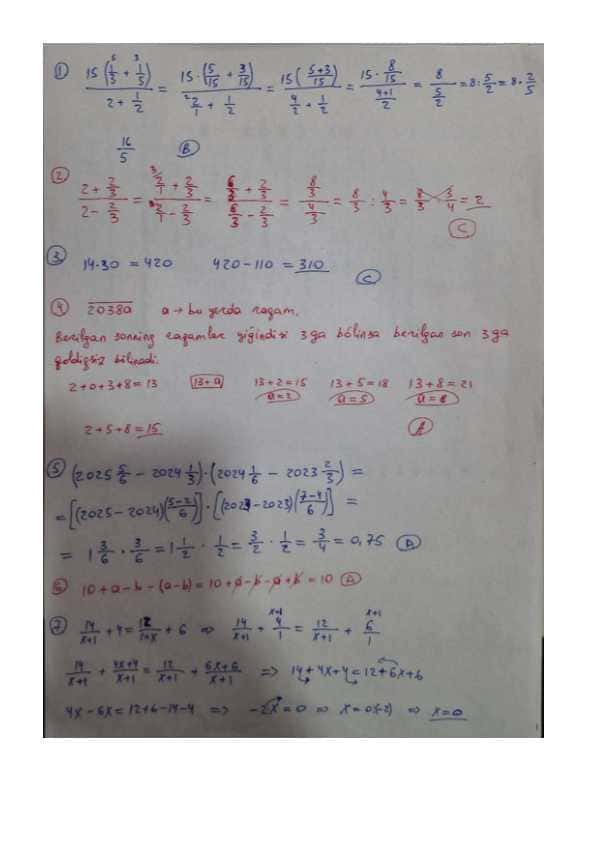 Sodda tenglamalar sistemasigacha mavzulardan 30 talik test yechimlari