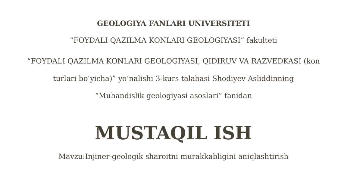 Injiner-geologik sharoitni murakkabligini aniqlashtirish