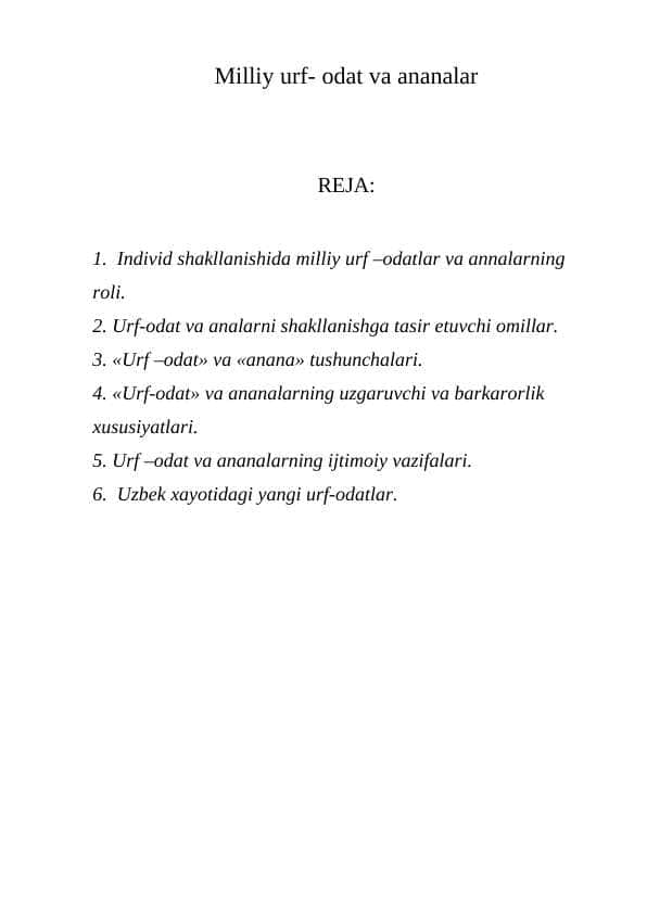 Milliy urf- odat va ananalar 2