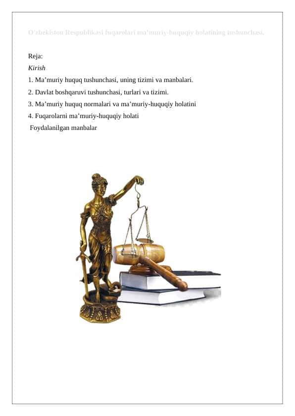 O'zbekiston Respublikasi fuqarolari ma’muriy-huquqiy holatining tushunchasi. 24