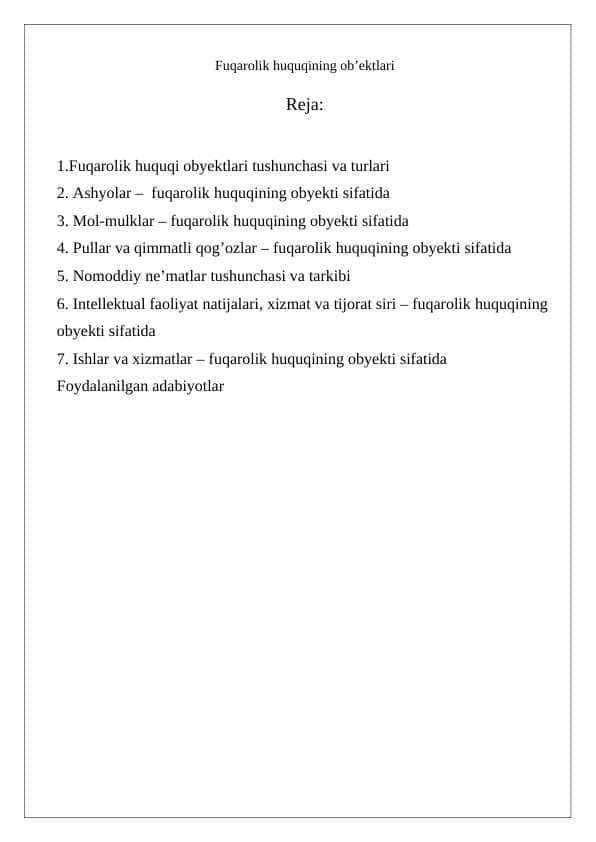 Fuqarolik huquqining ob’ektlari 24