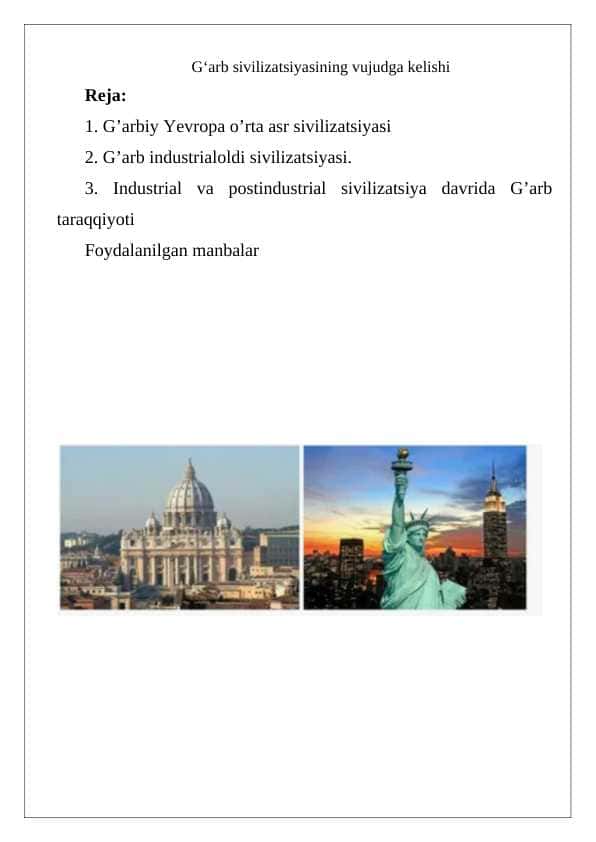G‘arb sivilizatsiyasining vujudga kelishi 24