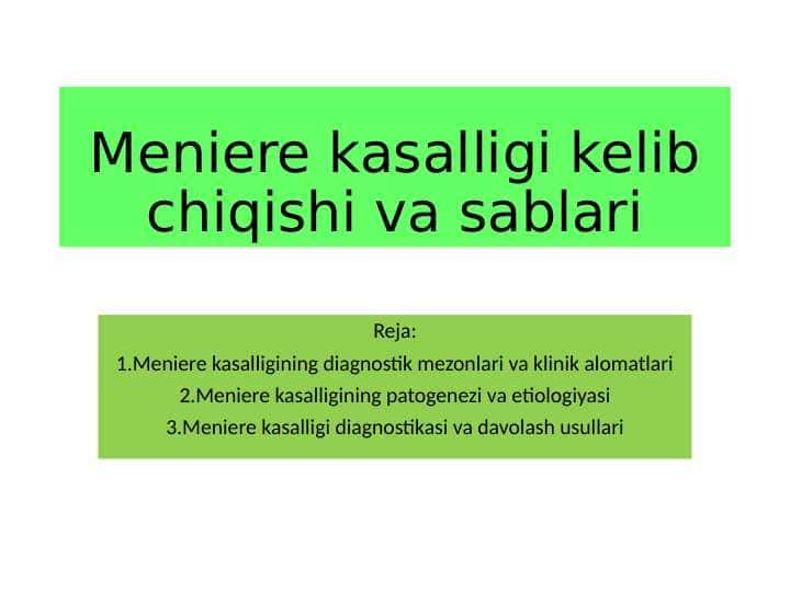 Meniere kasalligin kelib chiqish sabablari