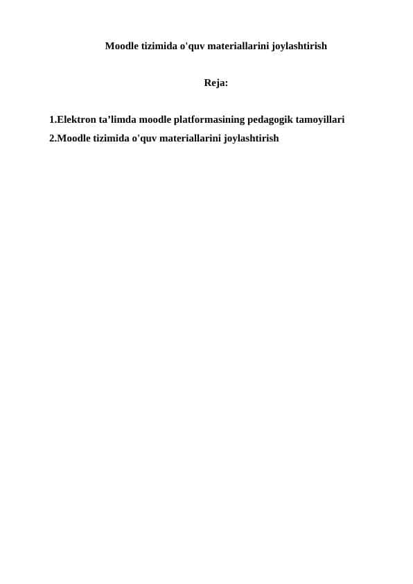 Moodle tizimida o'quv materiallarini joylashtirish