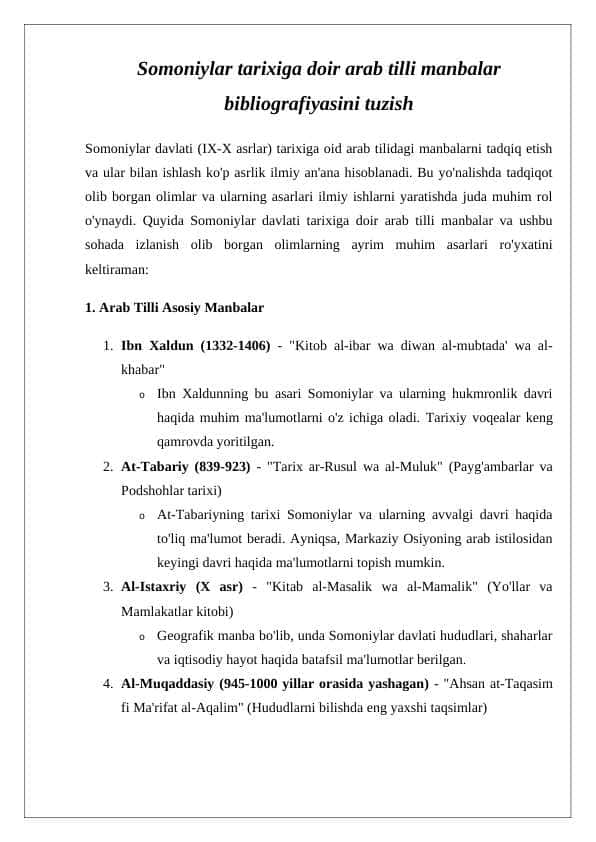 Somoniylar tarixiga doir arab tilli manbalar bibliografiyasini tuzish 24