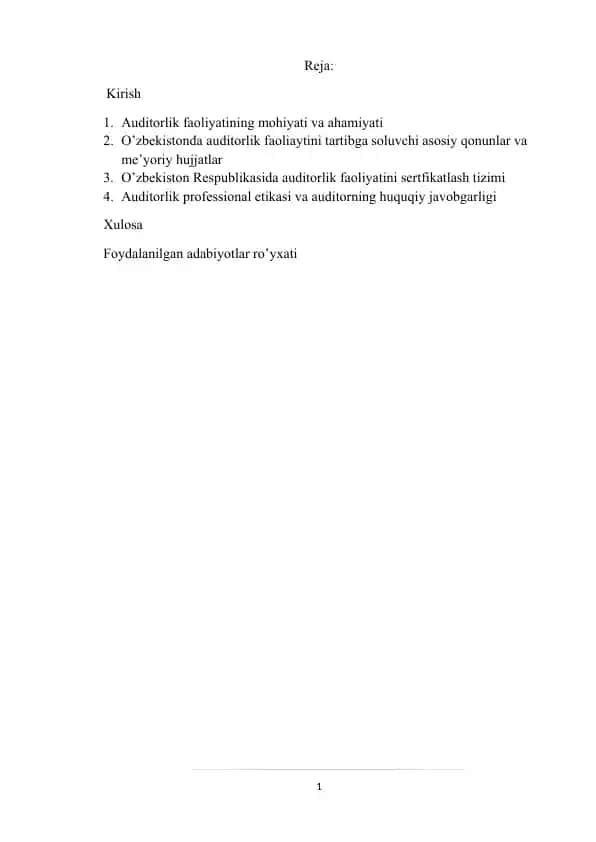 Auditorlik faoliyatining meyoriy huquqiy asoslari