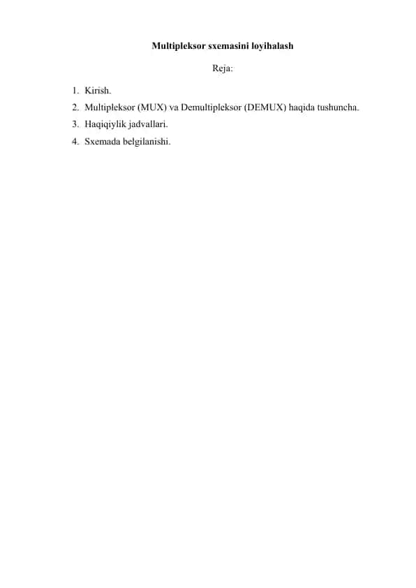 Multipleksor sxemasini loyihalash