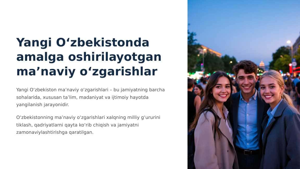 Yangi Oʻzbekistonda amalga oshirilayotgan maʼnaviy oʻzgarishlar