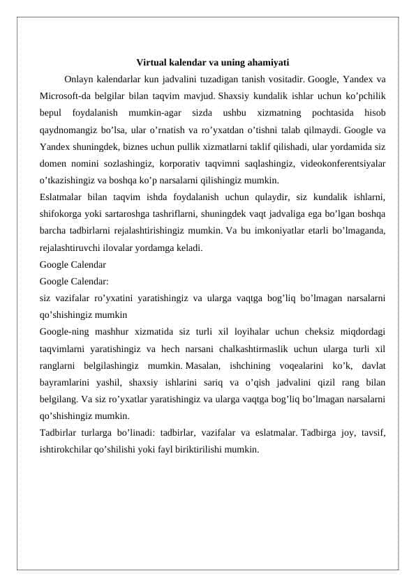 Virtual kalendar va uning ahamiyati 24