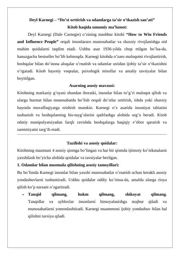 Deyl Karnegi – “Do’st orttirish va odamlarga ta’sir o’tkazish san’ati” 24