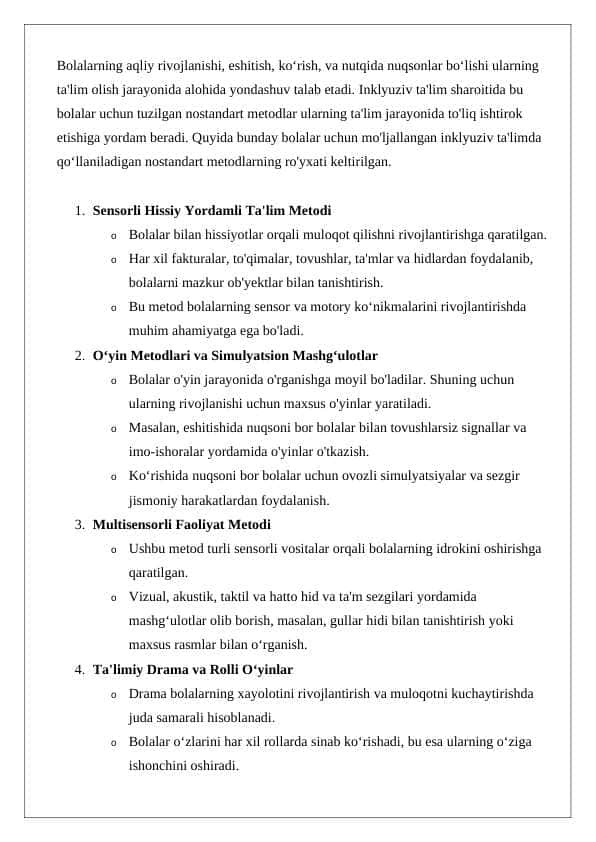 Tarbiya jarayonining o'ziga xos xususiyatlari nostandartTarbiya jarayonining o'ziga xos xususiyatlari nostandartTarbiya jarayonining o'ziga xos xususiyatlari nostandart