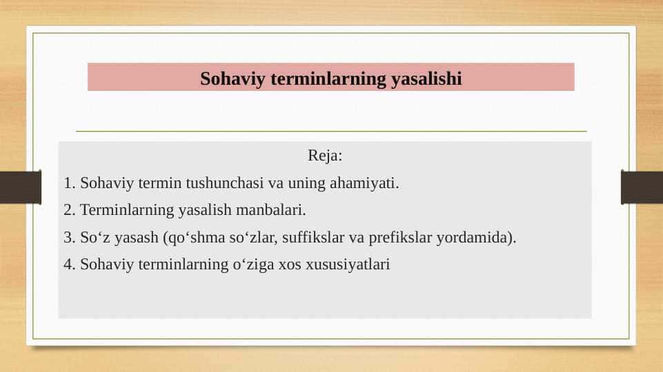Sohaviy terminlarning yasalishi