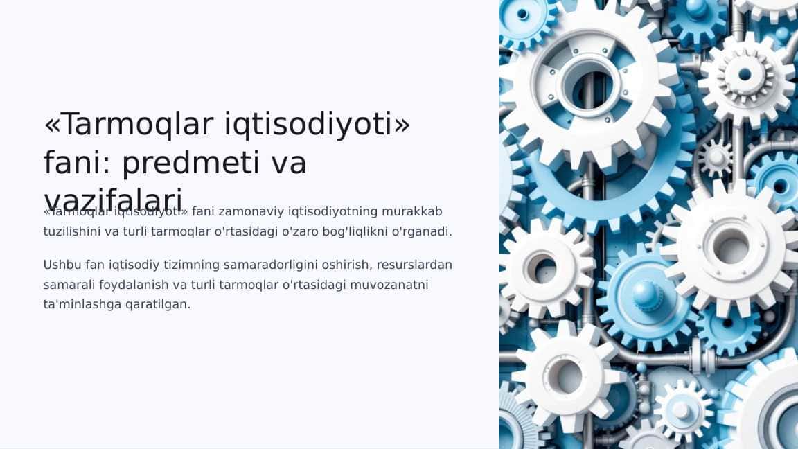 «Tarmoqlar iqtisodiyoti» fanining predmeti va vazifalari