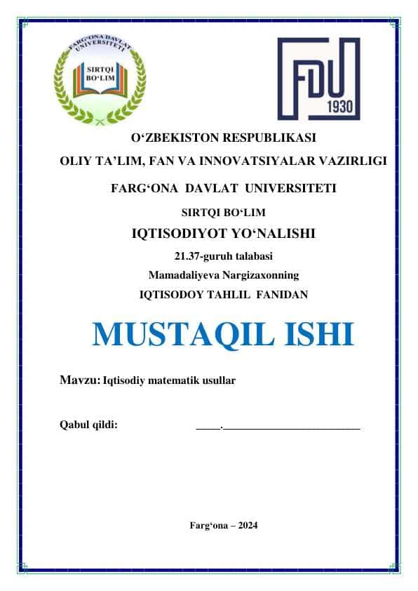 Iqtisodiy matematik usullar 2024