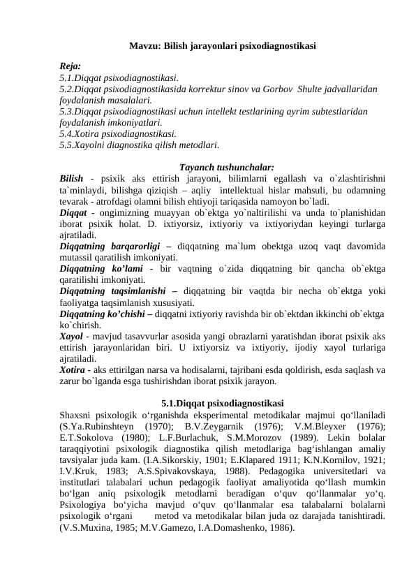 Bilish jarayonlari psixodiagnostikasi