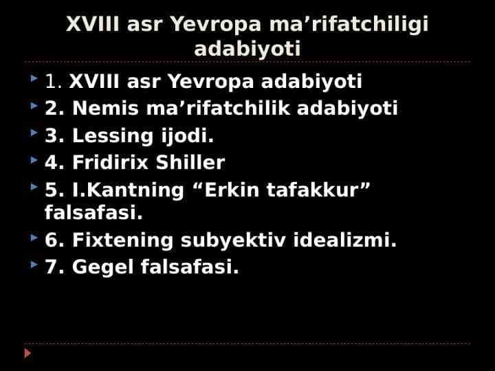 XVIII asr Yevropa ma’rifatchiligi adabiyoti