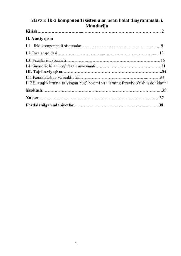 Ikki komponentli sistemalar uchu holat diagrammalari kurs ishi