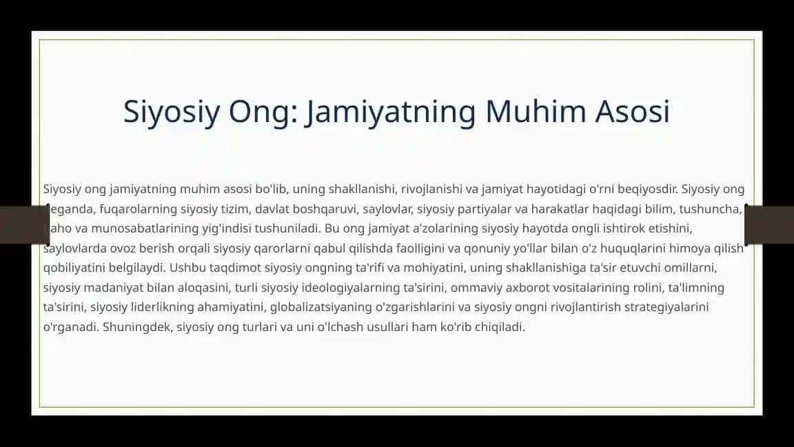 Siyosiy Ong: Jamiyatning Muhim Asosi