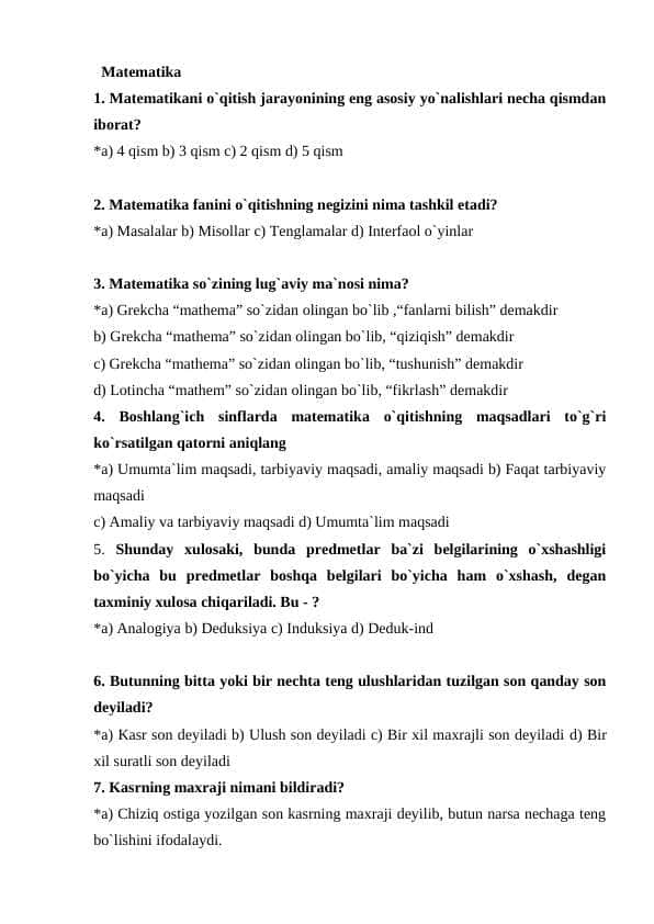 Matematika test