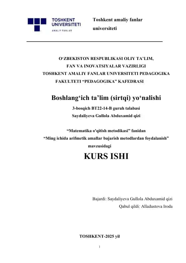 Ming ichida arifmetik amallar bajarish metodlardan foydalanish
