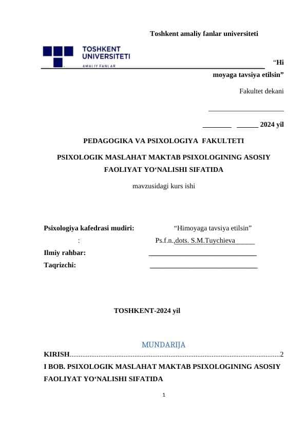 PSIXOLOGIK MASLAHAT MAKTAB PSIXOLOGINING ASOSIY FAOLIYAT YOʻNALISHI SIFATIDA