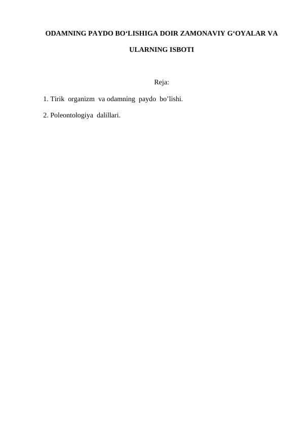ODAMNING PAYDO BО‘LISHIGA DOIR ZAMONAVIY G‘OYALAR VA ULARNING ISBOTI