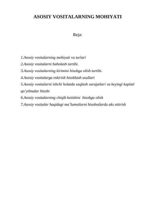 ASOSIY VOSITALARNING MOHIYATI