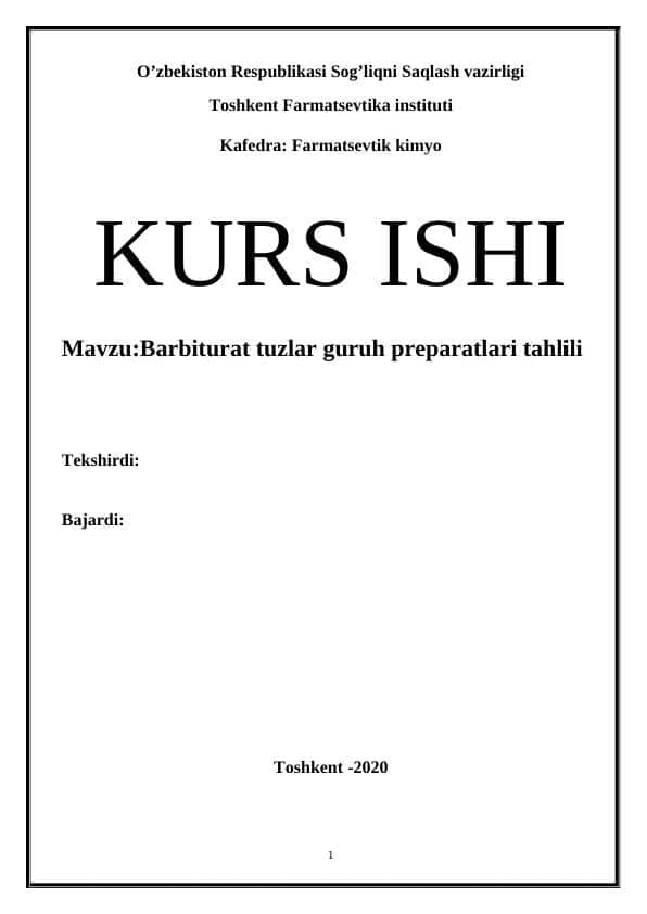 Barbiturat tuzlar guruh preparatlari tahlili