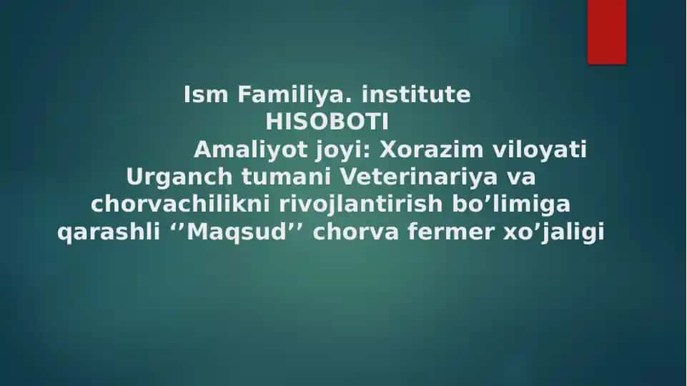Amaliyot Hisoboti Veterinariya