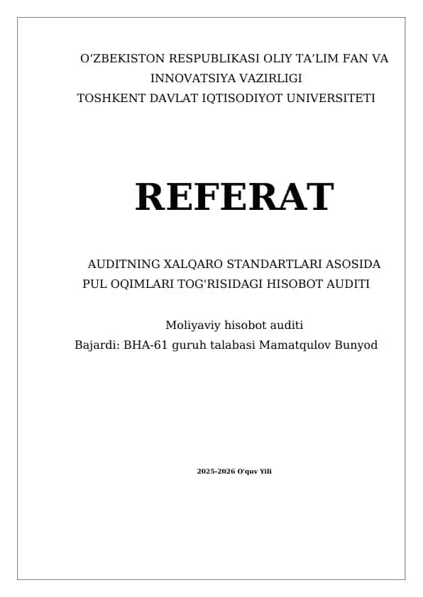 Pul oqimlari to‘g‘risidagi hisobot auditi